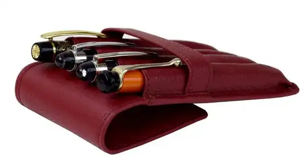 genuine leather pen pouch for fountain pens burgundy - 4 pen pockets - Image 10