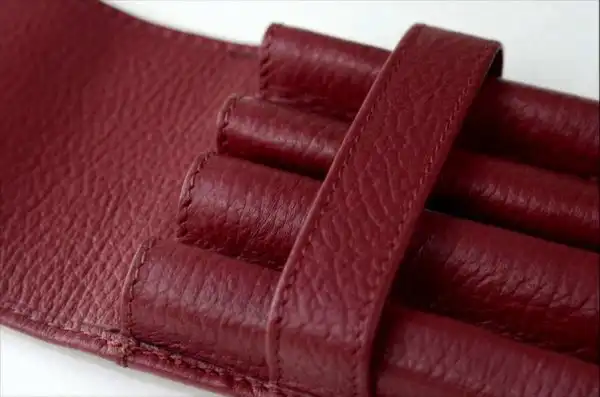 genuine leather pen pouch for fountain pens burgundy - 4 pen pockets - Image 6