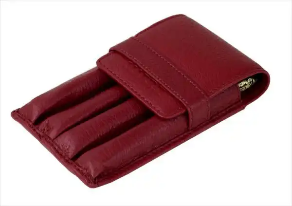 genuine leather pen pouch for fountain pens burgundy - 4 pen pockets - Image 11