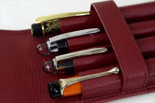 genuine leather pen pouch for fountain pens burgundy - 4 pen pockets - Image 8