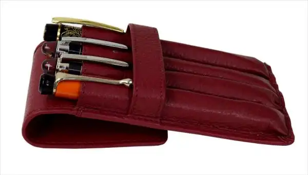 genuine leather pen pouch for fountain pens burgundy - 4 pen pockets - Image 2
