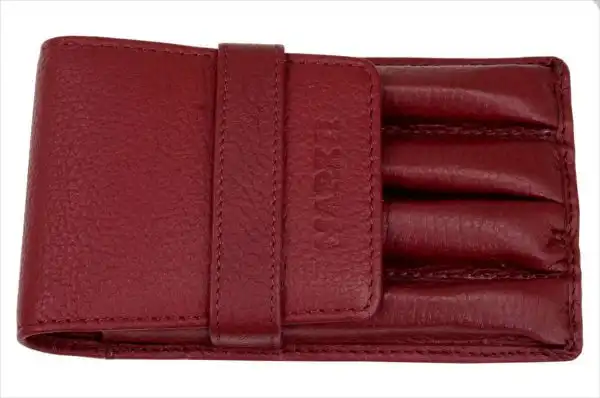 genuine leather pen pouch for fountain pens burgundy - 4 pen pockets - Image 3