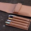 genuine leather pen pouch with slide-in pen pad  - 4 pen pockets - Image 2