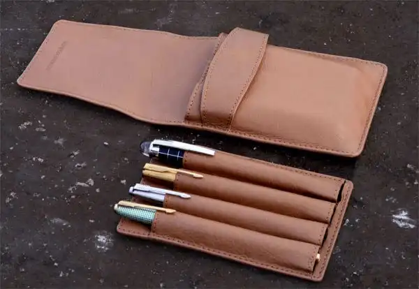 genuine leather pen pouch with slide-in pen pad  - 4 pen pockets - Image 2