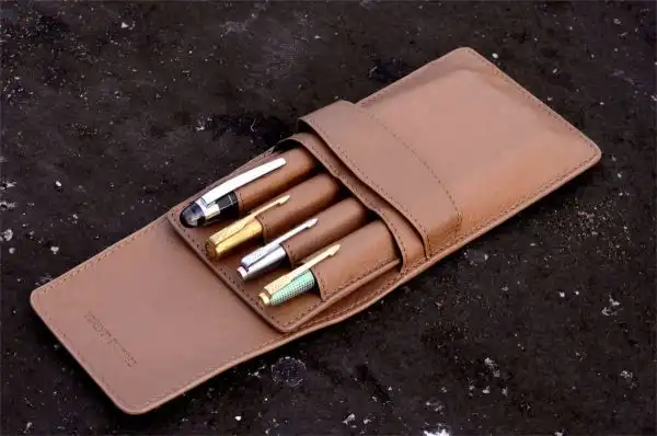 genuine leather pen pouch with slide-in pen pad  - 4 pen pockets - Image 8