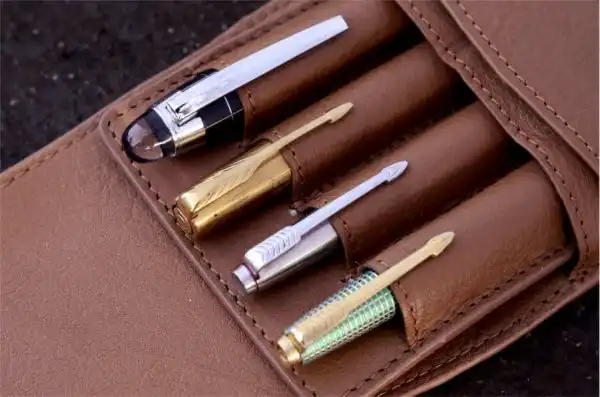 genuine leather pen pouch with slide-in pen pad  - 4 pen pockets - Image 10