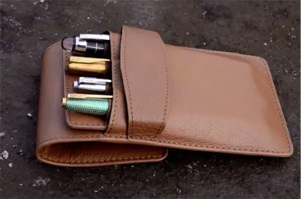 genuine leather pen pouch with slide-in pen pad  - 4 pen pockets - Image 3