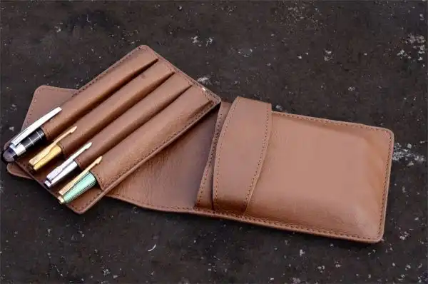 genuine leather pen pouch with slide-in pen pad  - 4 pen pockets - Image 7