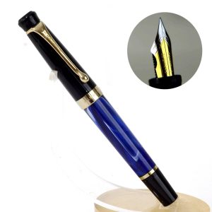 Kanwrite Heritage blue marbled piston filler fountain pen  – Full Flex medium nib