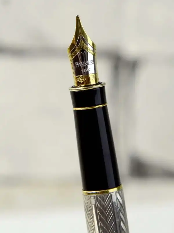 Parker sonnet fougere sterling silver fountain pen and ballpoint set 18K solid gold M nib - Image 8