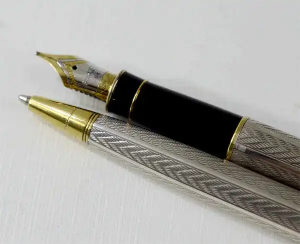 Parker sonnet fougere sterling silver fountain pen and ballpoint set 18K solid gold M nib - Image 9