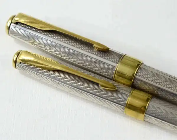 Parker sonnet fougere sterling silver fountain pen and ballpoint set 18K solid gold M nib - Image 6