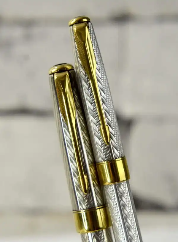Parker sonnet fougere sterling silver fountain pen and ballpoint set 18K solid gold M nib - Image 5