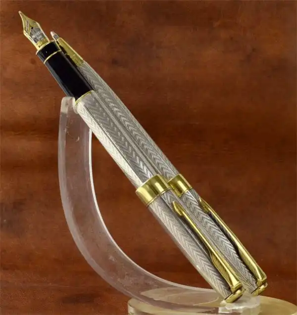 Parker sonnet fougere sterling silver fountain pen and ballpoint set 18K solid gold M nib - Image 2