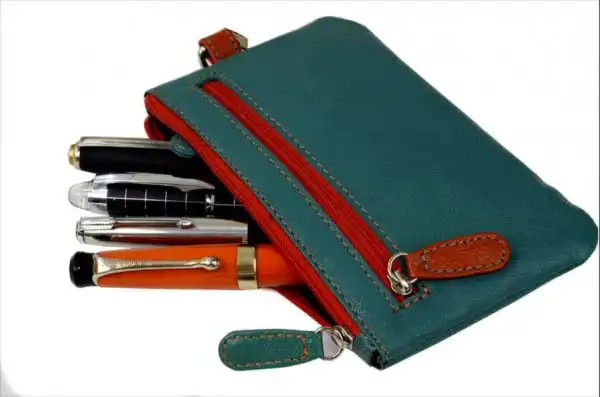 genuine leather utility pouch for pens and pencil - Turkish green - Image 5