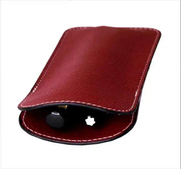 Genuine leather pen sleeve burgundy red - 2 super jumbo pens - Image 5