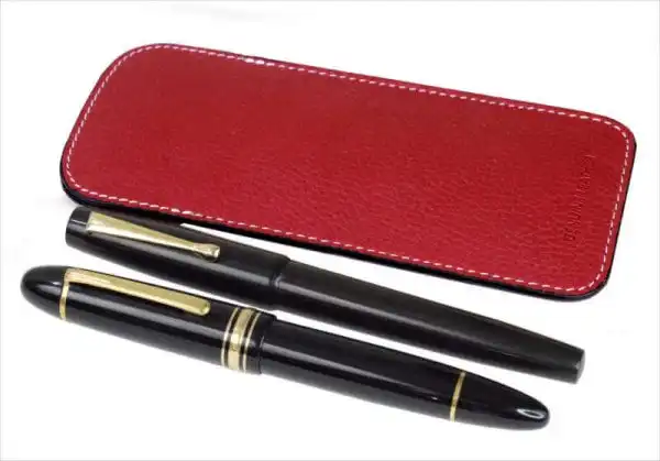 Genuine leather pen sleeve burgundy red - 2 super jumbo pens - Image 4