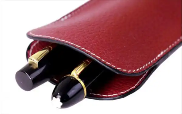 Genuine leather pen sleeve burgundy red - 2 super jumbo pens - Image 3