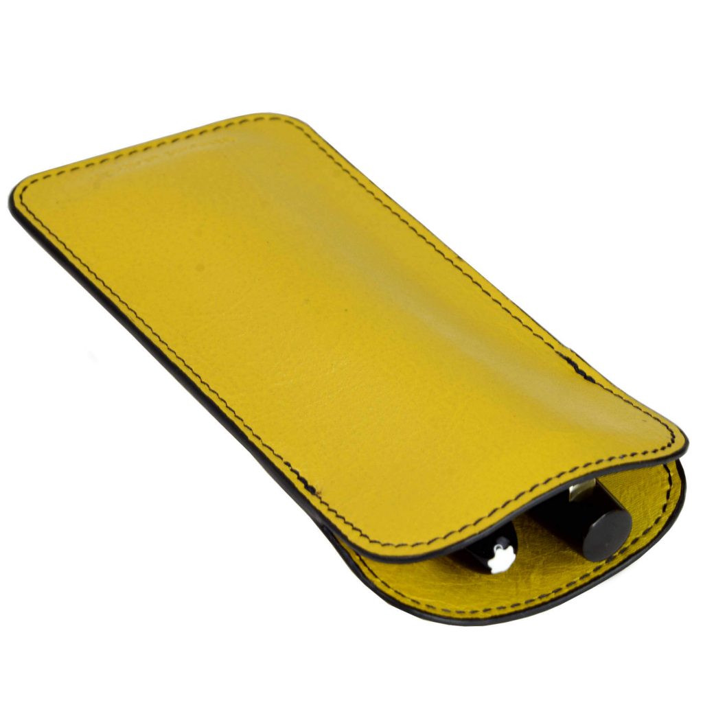 buy online genuine leather pen sleeve for 2 pens chrome yellow