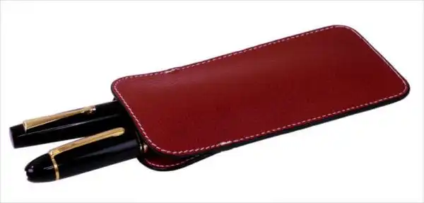 Genuine leather pen sleeve burgundy red - 2 super jumbo pens - Image 2