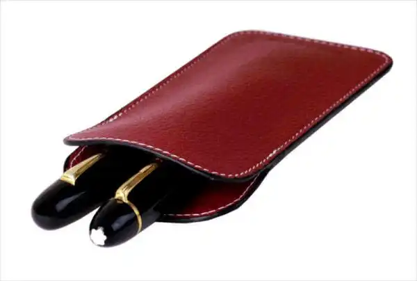 Genuine leather pen sleeve burgundy red - 2 super jumbo pens - Image 11