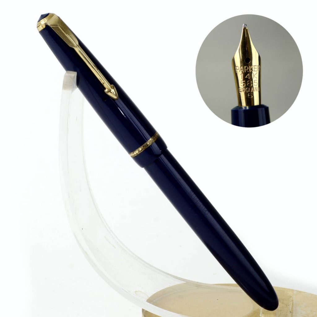 Parker slimfold navy fountain pen with 14C solid gold fine flex nib