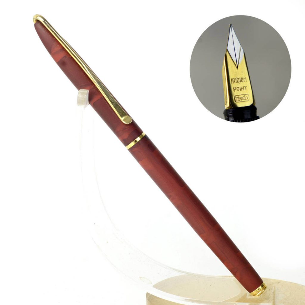 buy vintage mebsons eyedropper red lacquer barrel fountain pen with F nib