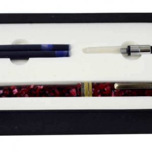 click-falcon-acrylic-barrel-ruby-red-fountain-pen-gold-plated-Krishna-Broad-nib-India-made-Packing