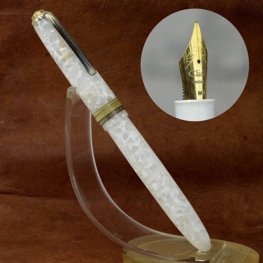 Buy online click falcon polar white premium acrylic fountain pen with M nib