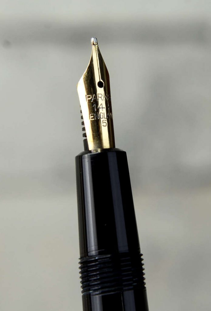 Parker slimfold black fountain pen with 14C solid gold broad nib