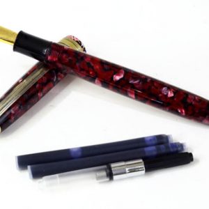 click-falcon-premium-red-marbled-acrylic-barrel-fountain-pen-Krishna-GoldPlated-Medium-nib