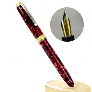 click falcon premium acrylic ruby red fountain pen with Krishna Two tone F nib – Brand new