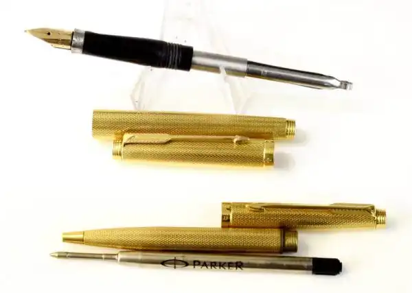 Parker 75 gold filled barleycorn fountain pen and ballpoint set with 14K M nib - NOS - Image 2