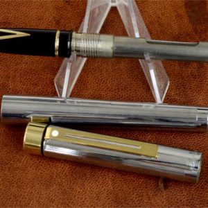 vintage-sheaffer-targa-1001XG-bright-chrome-fountain-pen-14K-solid-gold-Broad-nib-Australia