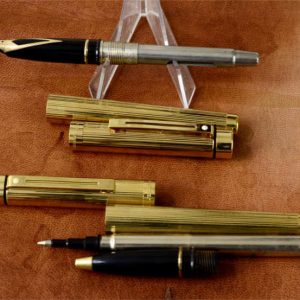 vintage-sheaffer-targa-1005-fountain-pen-rollerball-set-14K-solid-gold-Broad-nib-USA