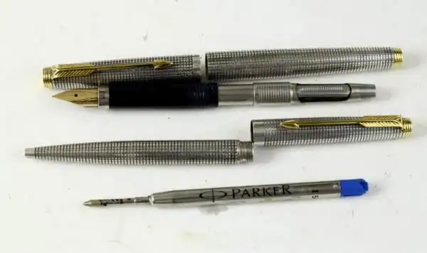 vintage Parker 75 sterling silver fountain pen and ballpoint set with 14K gold M nib - Mint - Image 2