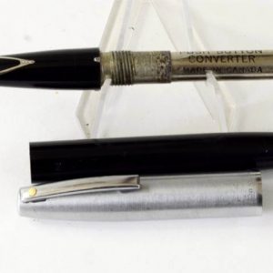 vintage-sheaffer-imperial-440-black-barrel-fountain-pen-inlaid-steel-Fine-nib-USA