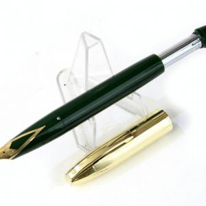 vintage-sheaffers-PFM-V-forest-green-barrel-snorkel-fountain-pen-14K-solid-gold-F-nib-USA