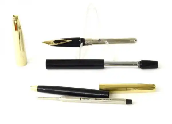 Vintage Sheaffer Imperial touchdown VIII fountain pen and ballpoint with 14K solid gold inlaid F nib - Clean - Image 2