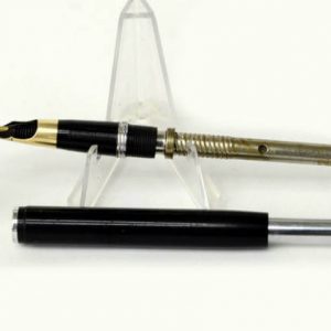 vintage-sheaffer-snorkel-crest-black-fountain-pen-14K-solid-gold-M-nib-USA