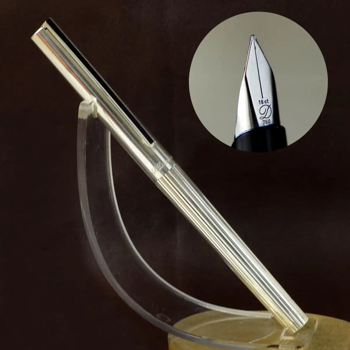 Buy ST dupont 925 sterling silver fountain pen with 18K 750 gold F nib