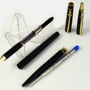 vintage-caran-dache-madison-matte-black-barrel-fountain-pen-and-ballpoint-14K-585-solid-gold-Medium-nib-Swiss