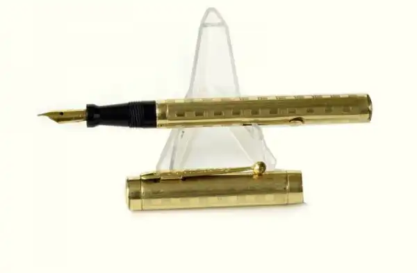 Vintage eclipse gold filled lever filler fountain pen - 14K solid gold flex F nib - clean - Image 2
