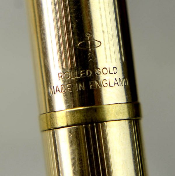 Parker 45 insignia 12K gold rolled barrel fountain pen with 14K gold nib