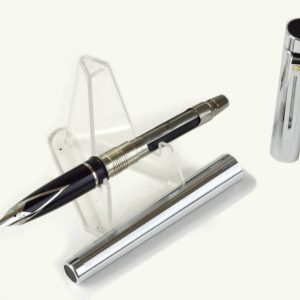 vintage-sheaffer-targa-1001-bright-chrome-fountain-pen-inlaid-steel-Fine-nib-USA