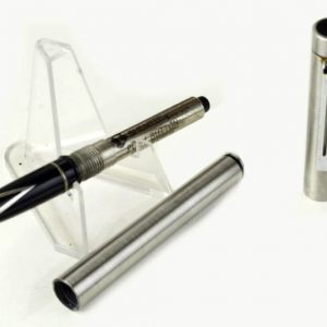 vintage-sheaffer-targa-1001-brushed-chrome-fountain-pen-inlaid-steel-Broad-nib-USa