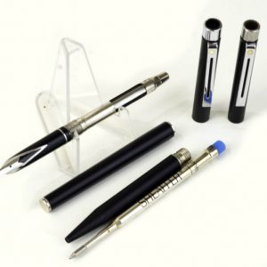 vintage-sheaffer-targa-slim-black-barrel-fountain-pen-ballpoint-set-steel-Medium-nib-USA