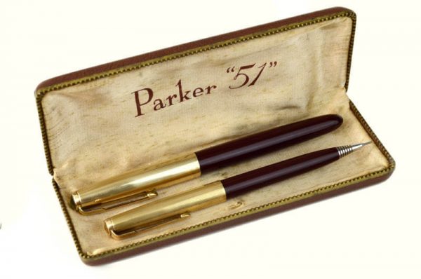 Buy Vintage parker 51 set of fountain pen and ballpoint 14K gold F nib