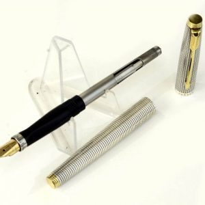 vintage-parker-75-sterling-silver-fountain-pen-14K-solid-gold-Fine-nib-USA