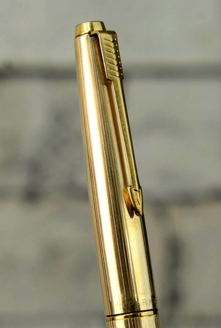 Parker 45 insignia gold filled barrel fountain pen with 14K gold medium nib
